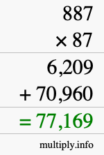 How to calculate 887 times 87 using long multiplication