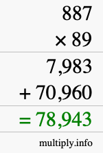 How to calculate 887 times 89 using long multiplication