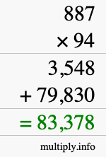 How to calculate 887 times 94 using long multiplication