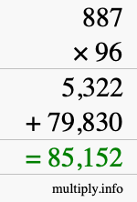 How to calculate 887 times 96 using long multiplication