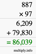 How to calculate 887 times 97 using long multiplication