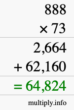 How to calculate 888 times 73 using long multiplication