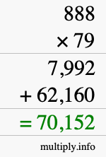 How to calculate 888 times 79 using long multiplication
