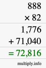 How to calculate 888 times 82 using long multiplication