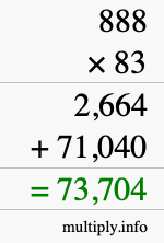How to calculate 888 times 83 using long multiplication