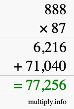 How to calculate 888 times 87 using long multiplication