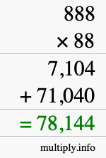 How to calculate 888 times 88 using long multiplication