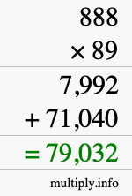 How to calculate 888 times 89 using long multiplication
