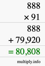 How to calculate 888 times 91 using long multiplication