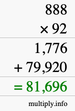 How to calculate 888 times 92 using long multiplication