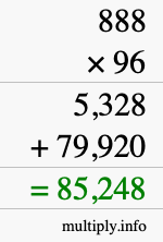 How to calculate 888 times 96 using long multiplication