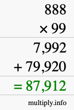 How to calculate 888 times 99 using long multiplication