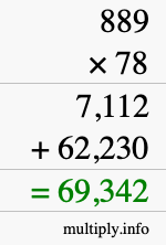 How to calculate 889 times 78 using long multiplication