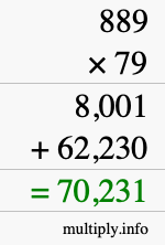 How to calculate 889 times 79 using long multiplication