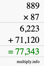 How to calculate 889 times 87 using long multiplication