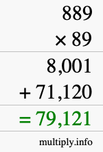 How to calculate 889 times 89 using long multiplication