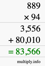 How to calculate 889 times 94 using long multiplication
