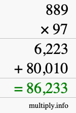 How to calculate 889 times 97 using long multiplication