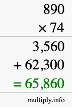 How to calculate 890 times 74 using long multiplication