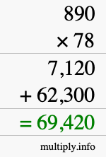 How to calculate 890 times 78 using long multiplication