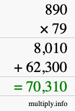 How to calculate 890 times 79 using long multiplication