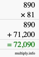 How to calculate 890 times 81 using long multiplication