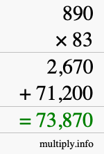 How to calculate 890 times 83 using long multiplication