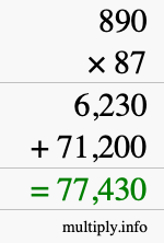 How to calculate 890 times 87 using long multiplication