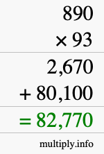 How to calculate 890 times 93 using long multiplication