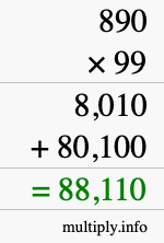 How to calculate 890 times 99 using long multiplication