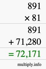 How to calculate 891 times 81 using long multiplication