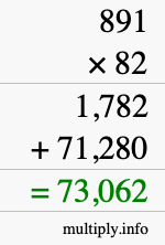 How to calculate 891 times 82 using long multiplication