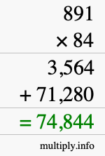 How to calculate 891 times 84 using long multiplication