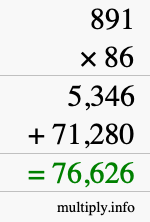 How to calculate 891 times 86 using long multiplication