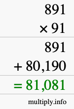 How to calculate 891 times 91 using long multiplication
