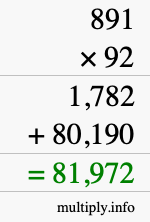 How to calculate 891 times 92 using long multiplication
