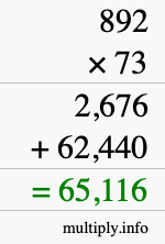 How to calculate 892 times 73 using long multiplication