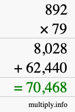 How to calculate 892 times 79 using long multiplication