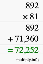 How to calculate 892 times 81 using long multiplication