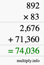 How to calculate 892 times 83 using long multiplication