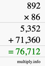 How to calculate 892 times 86 using long multiplication