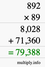 How to calculate 892 times 89 using long multiplication
