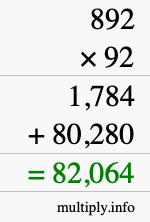 How to calculate 892 times 92 using long multiplication