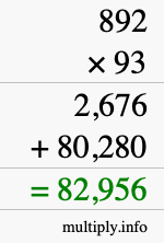 How to calculate 892 times 93 using long multiplication