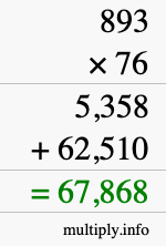 How to calculate 893 times 76 using long multiplication