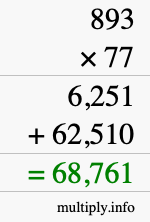 How to calculate 893 times 77 using long multiplication