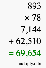 How to calculate 893 times 78 using long multiplication