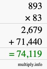 How to calculate 893 times 83 using long multiplication