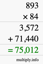 How to calculate 893 times 84 using long multiplication