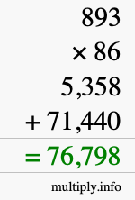 How to calculate 893 times 86 using long multiplication